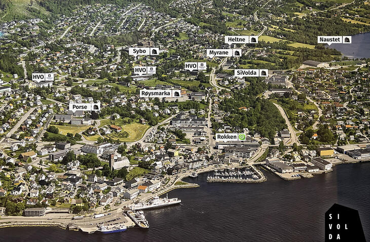 Photo over Volda with our locations on it.